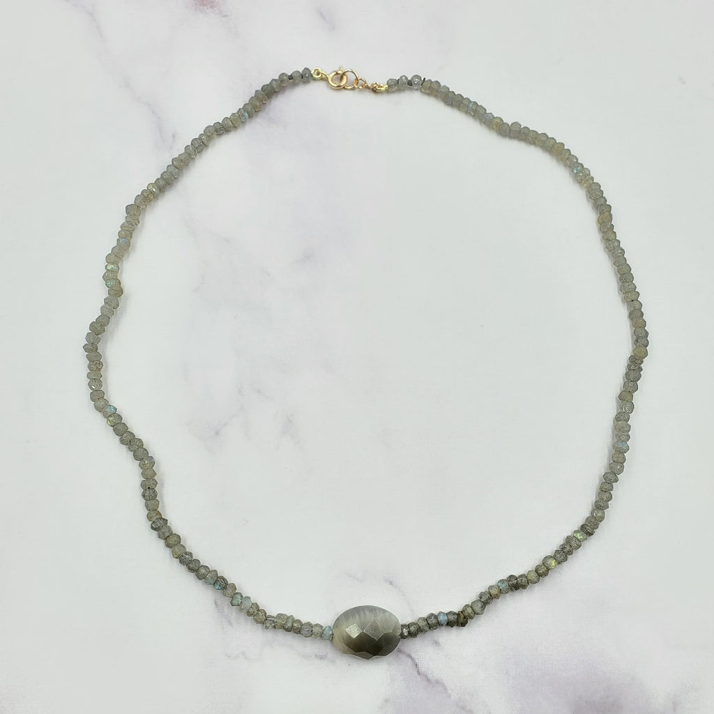 Labradorite & Grey Moonstone Beaded Necklace