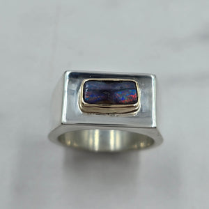 Sterling & 14k Boulder Opal Signet Ring