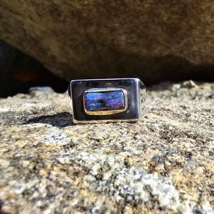 Sterling & 14k Boulder Opal Signet Ring