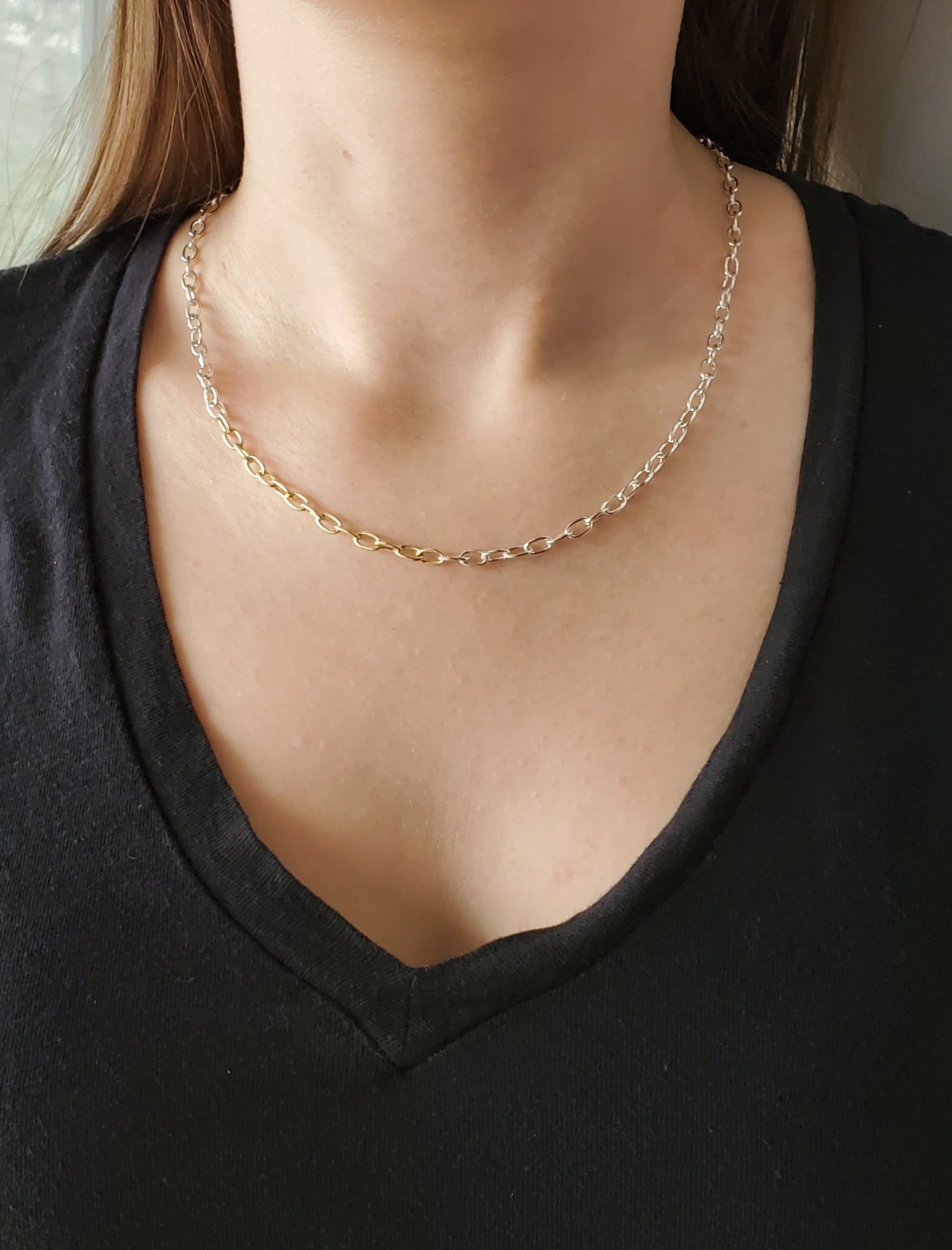 18" Mixed Metals Skinny Oval Chain