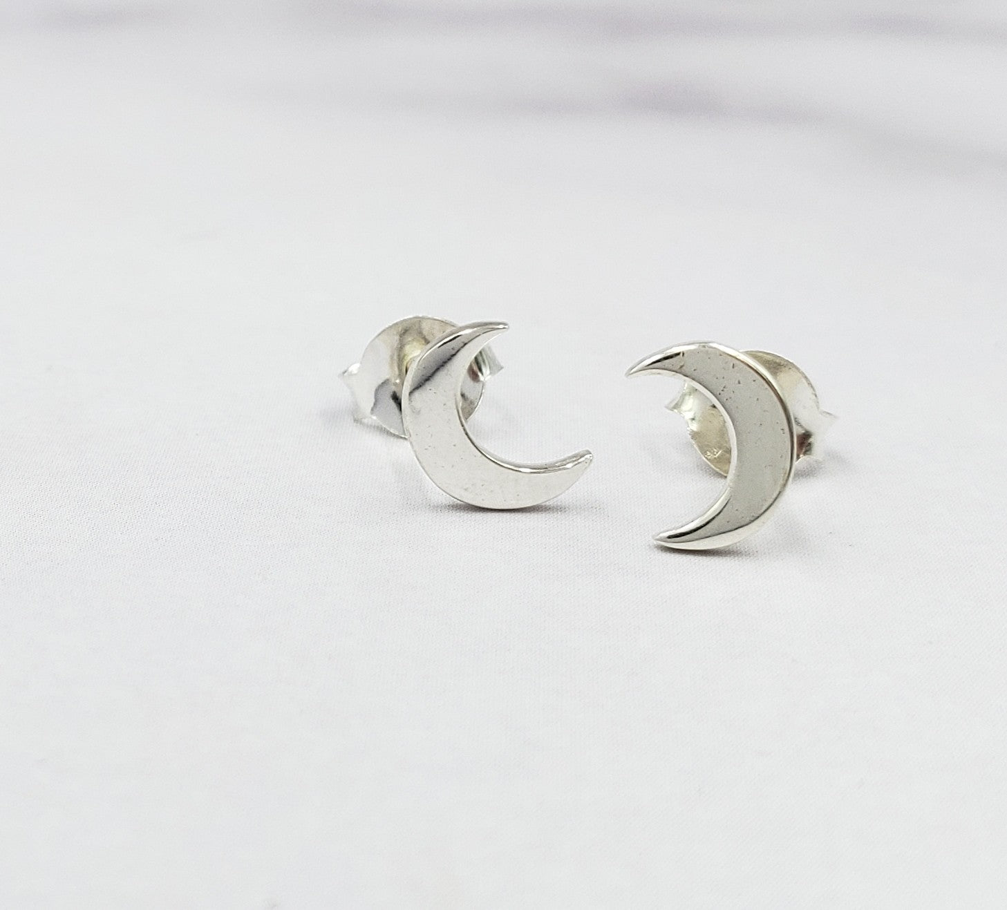 Sterling Crescent Moon Studs