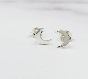 Sterling Crescent Moon Studs