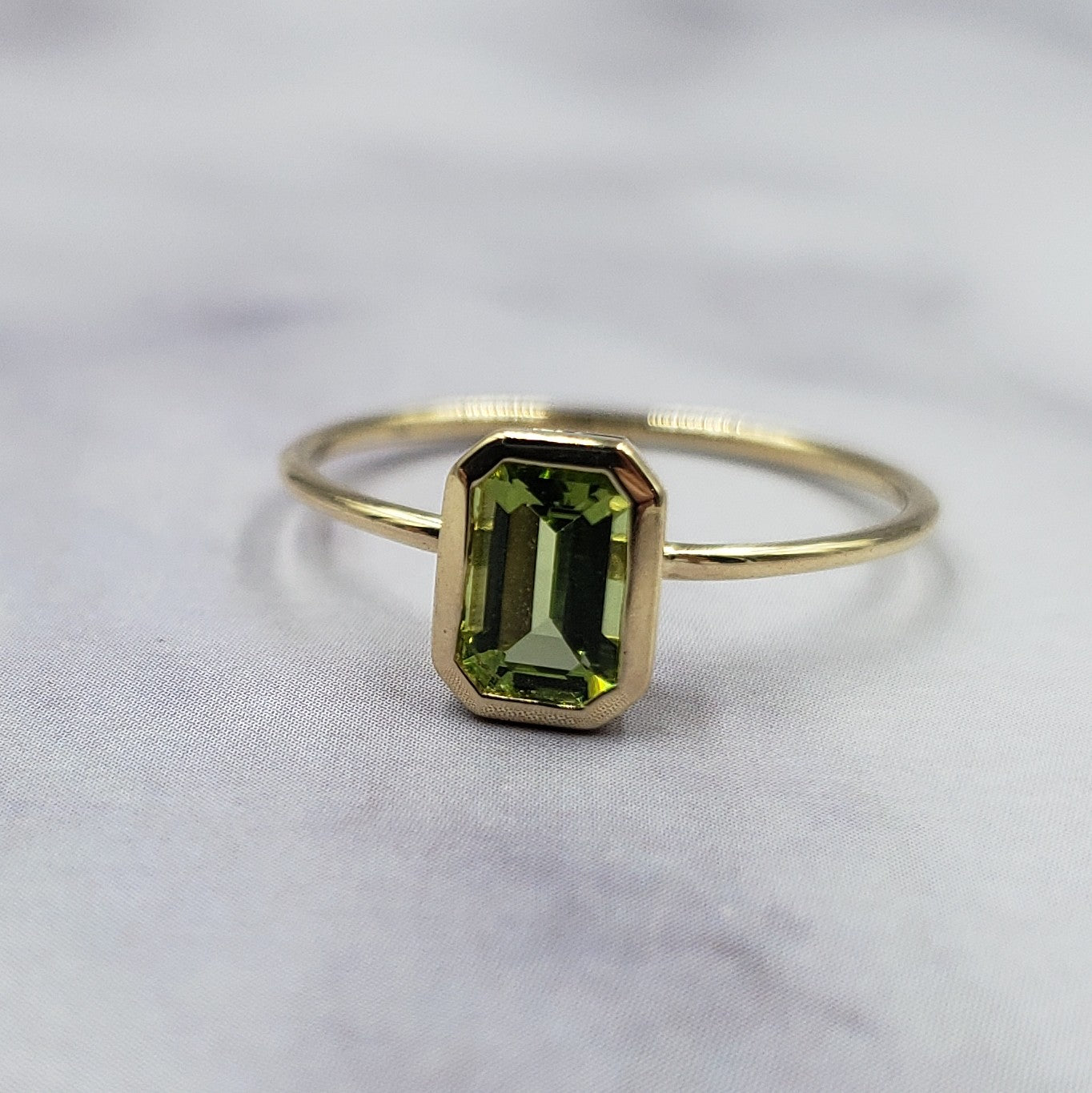 14k Emerald Cut Peridot Ring