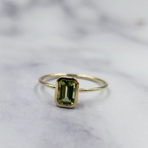 14k Emerald Cut Peridot Ring